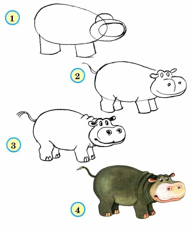 Последовательное рисование животных для детей