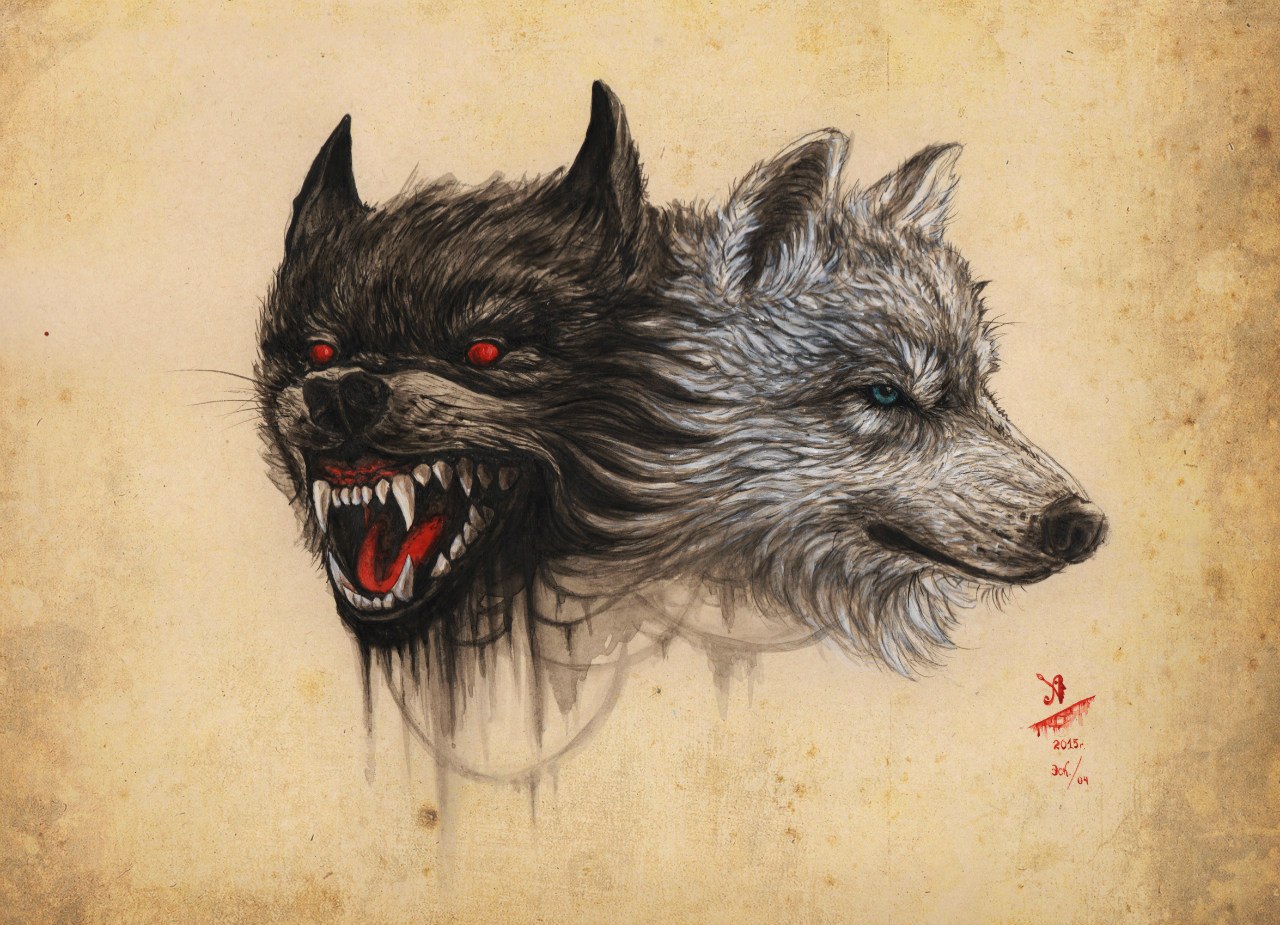 Волк добрый и злой тату