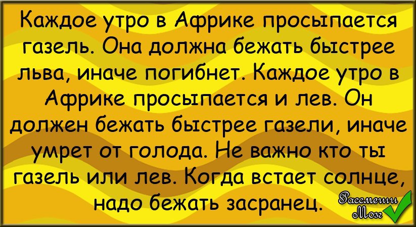 Каждое утро в африке просыпается газель она должна бежать быстрее льва