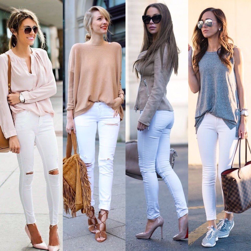 Что одеть с белыми джинсами девушке