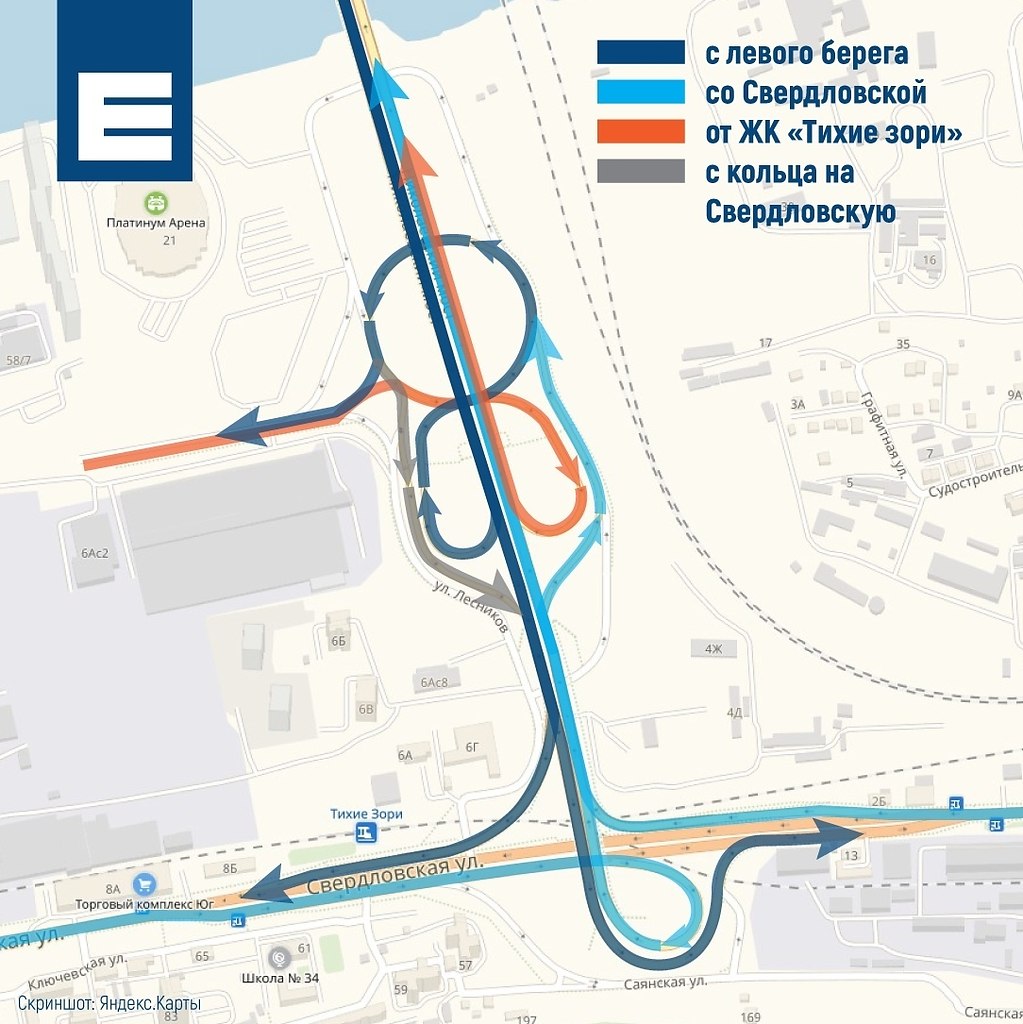 Схема движения по новому мосту в новосибирске