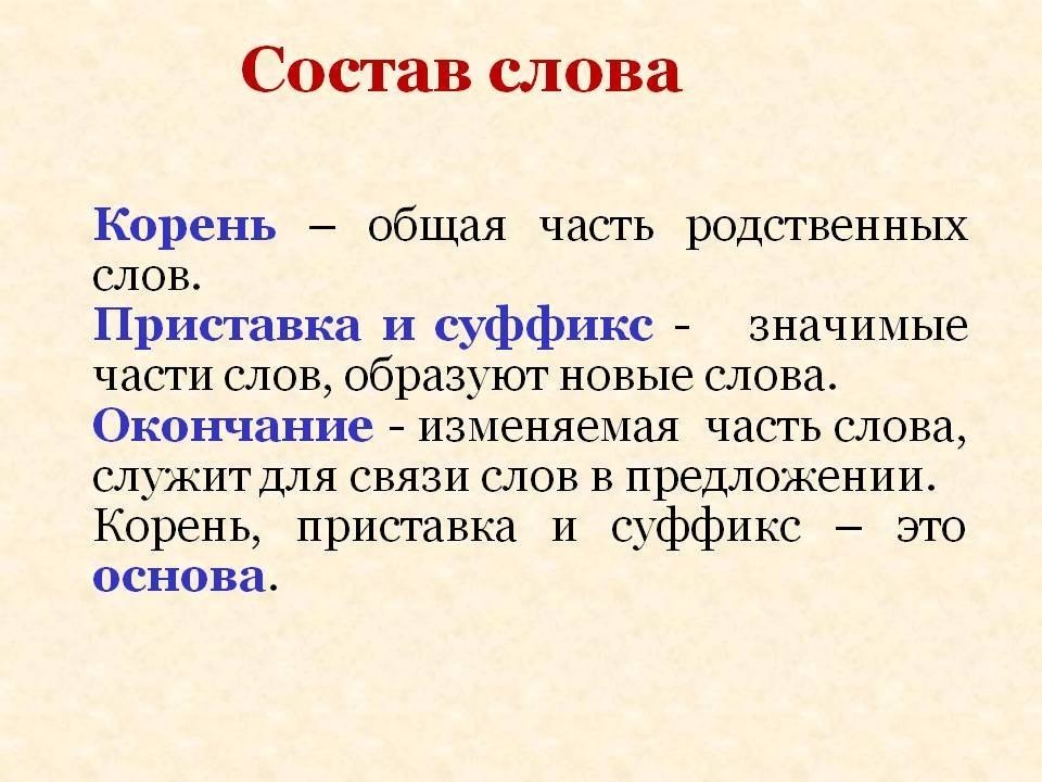 Приставки и суффиксы значимые части слова. Корень приставка суффикс значимые части слова. Состав слова корень - общая. Правила по русскому языку корень. Приставка это общая часть родственных слов.