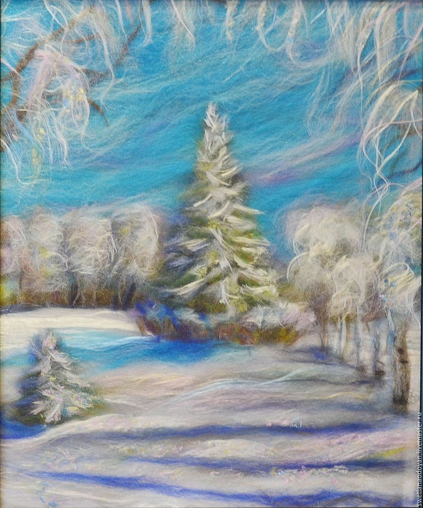 Шерстяная живопись зимний пейзаж