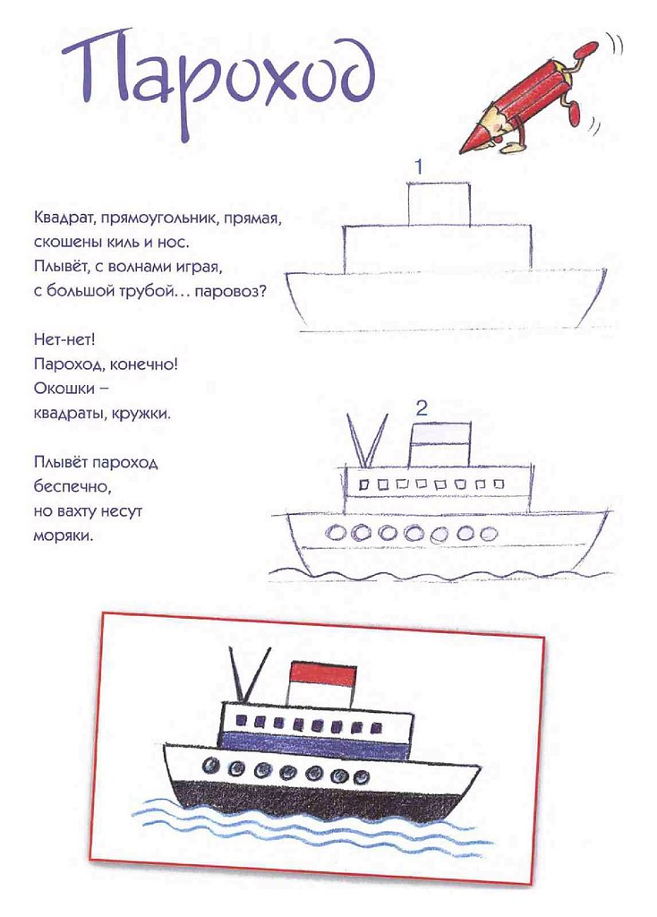 Пароход рисунок как нарисовать пошагово рисование для детей