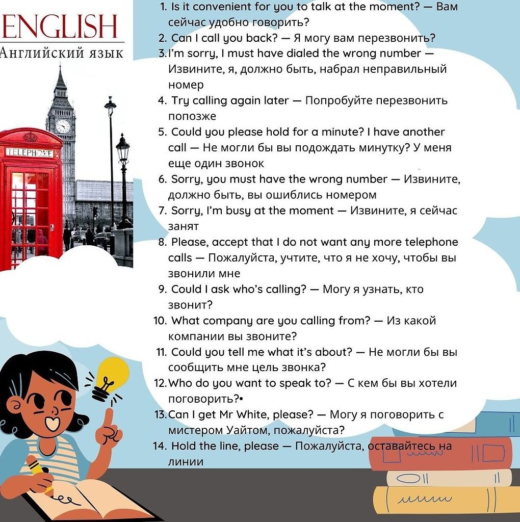 Фразы для разговора по телефону. на английском ... - Английский язык ...