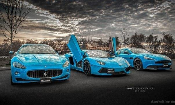 Maserati GranTurismo, Lamborghini Aventador, Aston Martin Vanquish.