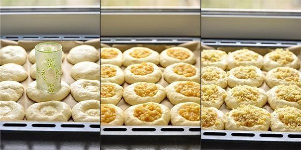 Ватрушки с яблоками и штрейзелем.Ингредиенты:Тесто:Мука - 1 кг.,Дрожжи сухие - 11 гр.,Сахар - 100 ... - 3