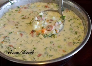 Окрошка на кефире мясная с зеленым горошком. Ингредиенты на 4-5 порций окрошки: ?горошек ... - 10