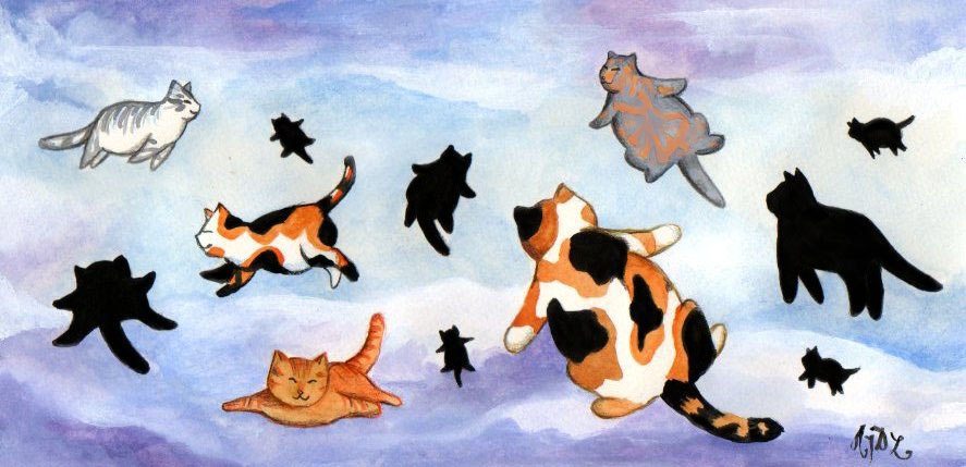 Кошки полетели. Кошка по небу летает. Кот летит иллюстрация. Летучие кошки иллюстрации. Коты улетают на Юг.