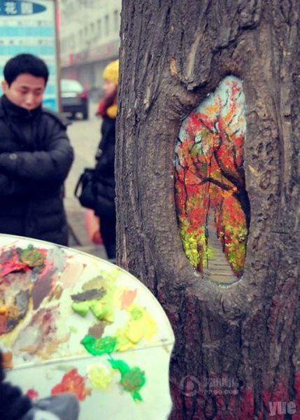 Необычные работы Ван Юэ (Wang Yue).В городе Шицзячжуан, Китай, художница заставила пешеходов ... - 3