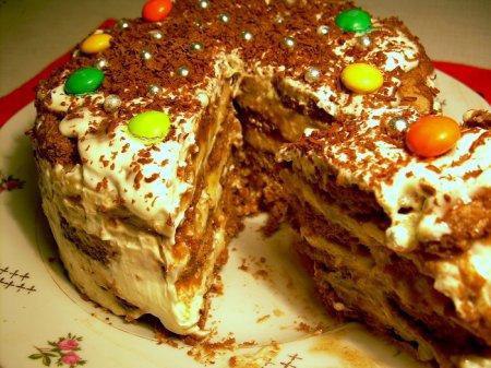 Пряничный торт с бананами.Ингредиенты Пряники (мини) шоколадные - 400 г. Сметана 20% - 450 г. ...