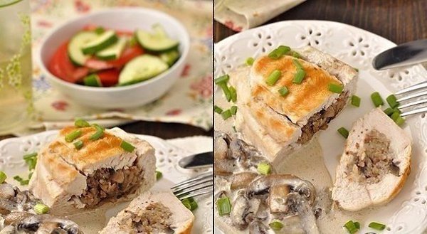 КУРИНЫЕ ГРУДКИ ФАРШИРОВАННЫЕ ГРЕЧКОЙ И ШАМПИНЬОНАМИ.Вам потребуется:- Куриное филе - 4 шт.,- Гречка ... - 5
