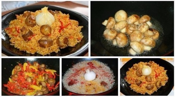 Плов с грибами.Этот плов очень прост в приготовлении и не такой жирный, как мясной.Ингредиенты на 4 ...