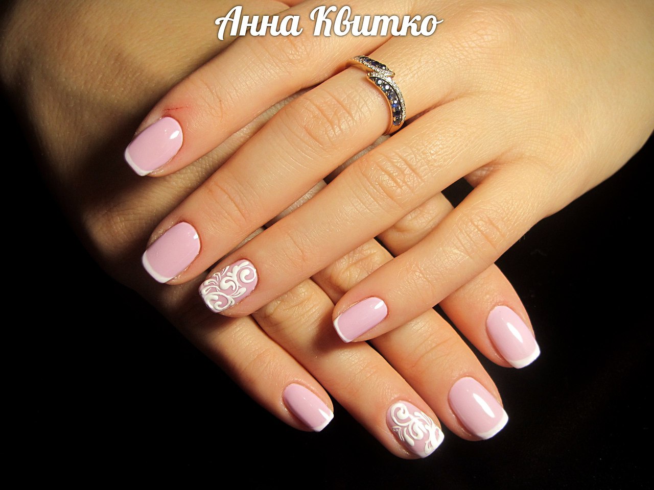 With an elegant French manicure, made by translucent soft pink camouflage The Bl