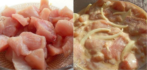Куриный шашлык в духовке на шпажках.На 4 шампура (на 2 человека):- 1 куриная грудка- небольшая ... - 3