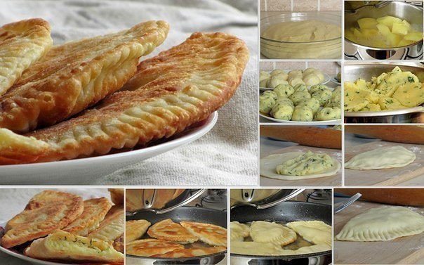 Чебуреки с картофелем и сыром.Ингредиенты:Для теста:- 300 г кефира- 2 ст.л. сметаны- 100 г слив. ...