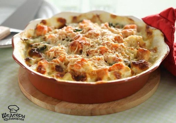 КУРИНАЯ ЗАПЕКАНКА ПОД СЫРОМ.ИНГРЕДИЕНТЫ: 500 г куриного филе 1 морковка 1 головка лука цветная ...