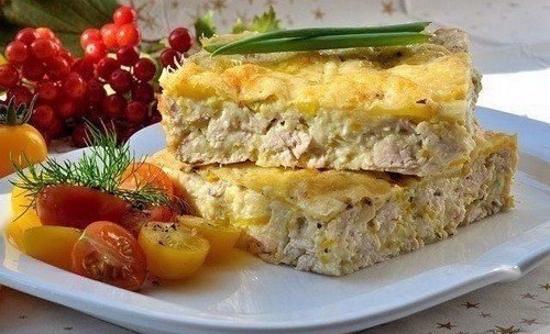 Легкий куриный пирог-запеканка (для завтрака).ИНГРЕДИЕНТЫ:- Вареное куриное филе - 300 гр- Мука - 50 ...