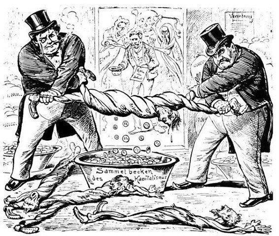 Отношения бизнесменов и рабочих. Карикатура. Швеция. 1896