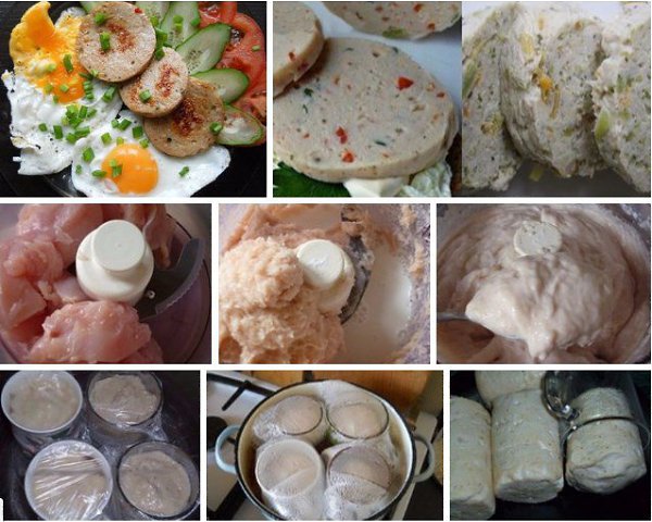 ВАРЕНАЯ КОЛБАСА В КРУЖКЕ. ИНГРЕДИЕНТЫ: 500 г куриного филе 400 г молока 1 яйцо 2 ст. л. крахмала 6 ...