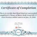 This certificate above verifies that Danil Startcev successfully completed the course Basic Swift 4 and iOS 11 - Free Preview on Jan. 19, 2018 as taught by Grant Klimaytys on Udemy. https://www.udemy.com/certificate/UC-ESV0JYW5/   Udemy