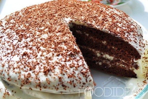 Торт с шоколадными коржами и сметанным кремом.Ингредиенты: Коржи: 350-400 мл сгущенного молока 3 ... - 3