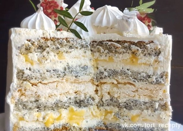 МАКОВЫЙ ТОРТ с лимонным курдом и БЕЗЕ. Ингредиенты на торт 18 см, высота 11 см, вес около 2 кг ...
