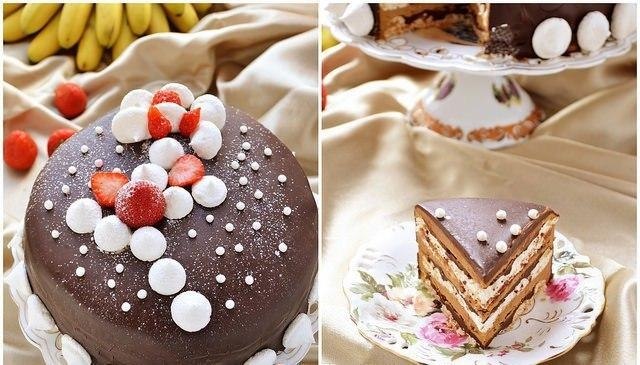Торт-безе «Кофе и шоколад». Ингредиенты: Безе: 6 белков (3 Х 2 белка) 1,5 ст. сахара (3 Х 0,5ст.) ...