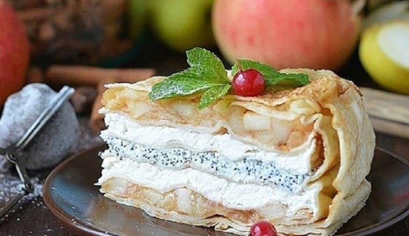 Блинный торт с творогом и яблоками (без выпечки).Кто заберёт себе в закладки, оставьте пожалуйста ...