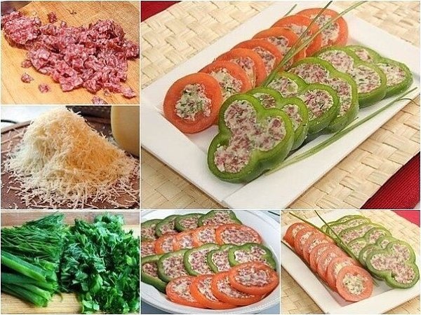 Закуска из перцев и томатов.Очень красивая и праздничная закуска на праздничный стол.Ингредиенты:- ...
