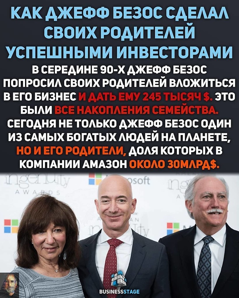 Доподлинно неизвестно, какое сейчас количество акций у родителей Безоса, но если предположить, что ...