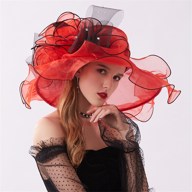 Mingli Tengda New Sun Hat For Women Elegant Organza Bridal Hats Flower Summer Visor Beach Hat ... - 2