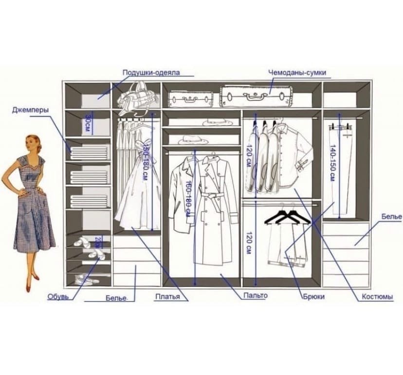 Гардероб размеры для размещения вещей