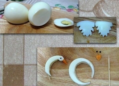 Украшаем заливные блюда. Лебеди из яиц. - 3
