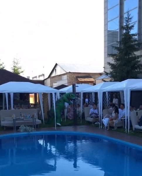 Вместо белого платья надела костюм динозавра. Свадьба получилась очень нескучной!