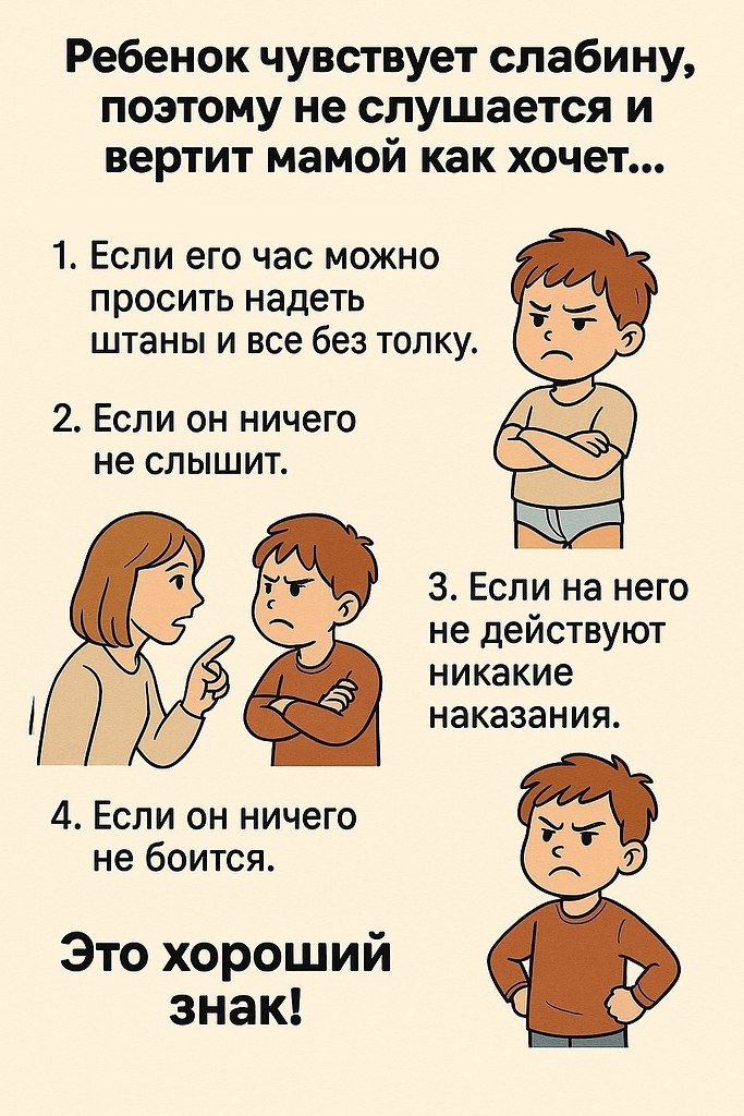 Ребенок чувствует слабину, поэтому не слушается и вертит мамой как хочет... Это хороший знак, если ...