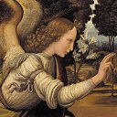 Leonardo Da Vinci (Italian 1452  1519)
Annunciation, detail of the Archangel Gabriel, 1472-75
Oil and tempera on popular panel
Uffizi Gallery Florence