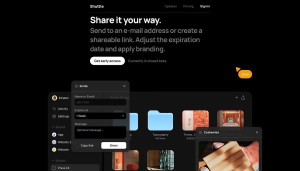 Лендинг сервиса для обмена файлами Shuttle.Небольшой лендинг, который выделяется аккуратностью и ...
