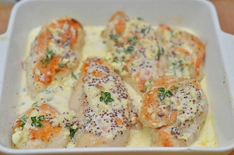 Куриное филе в сливочном соусе. Ингредиенты: Куриное филе 1 кг; Сливки жирные 1 чашка; Горчица 1 ...